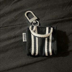 PINK Black and White Striped Keychain mini purse bag charm